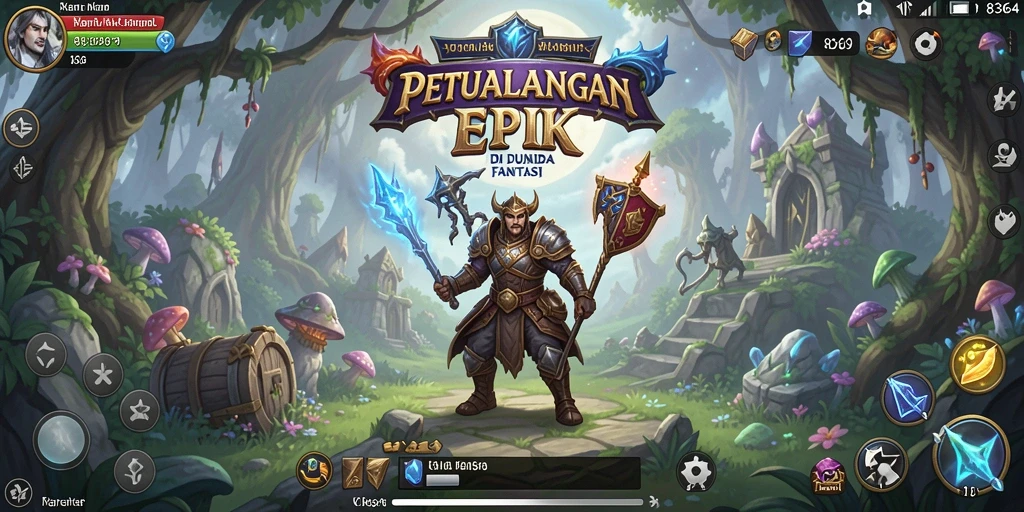 Screenshot dari gameplay RPG yang menampilkan pertarungan epik.