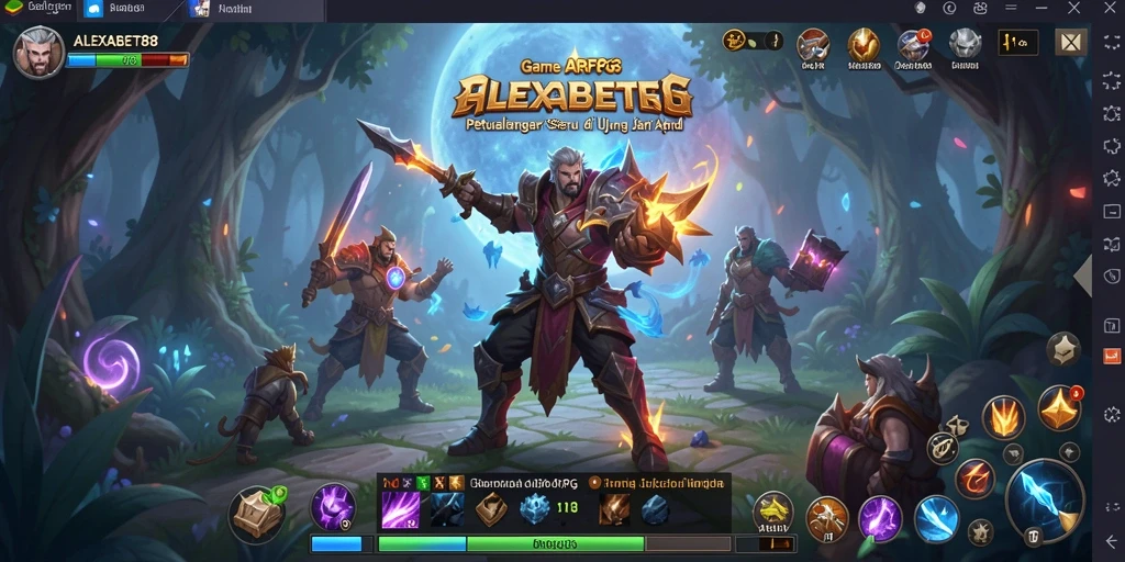 Tangkapan layar gameplay seru ALEXABET88 dengan pertarungan karakter ARPG.