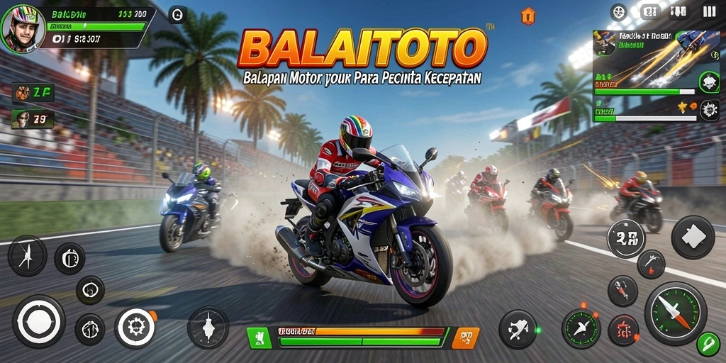Screenshot gameplay BALAITOTO menampilkan balapan motor yang seru dan menegangkan.