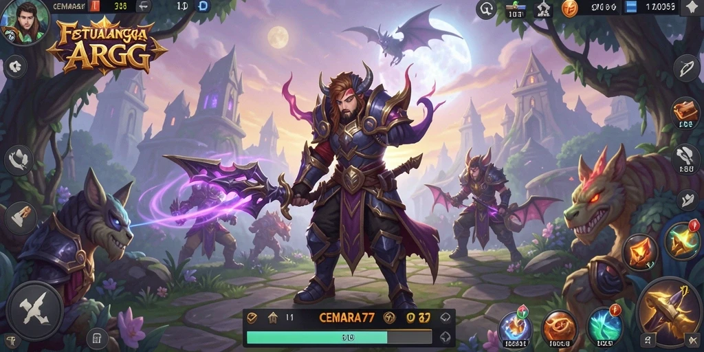 Tampilan menarik dari gameplay CEMARA77 dengan karakter bertarung di dunia fantasi.