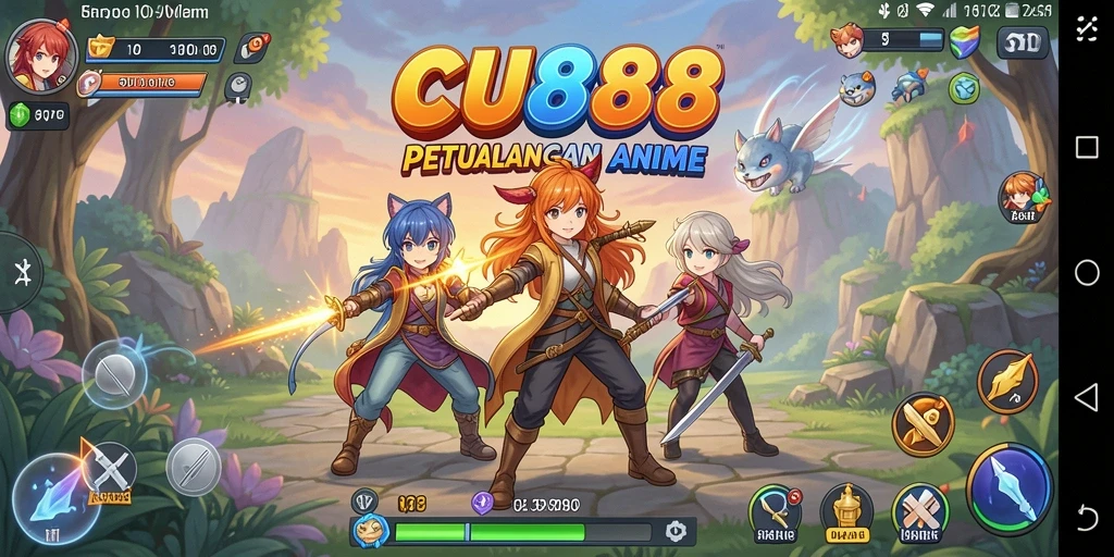 Screenshot CU888 menunjukkan aksi pertarungan seru dengan karakter Anime favorit.
