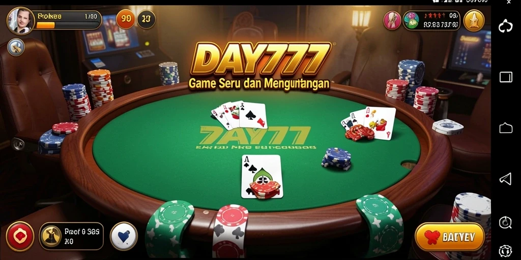 Screenshot utama DAY777 menampilkan aksi seru dalam permainan Poker.
