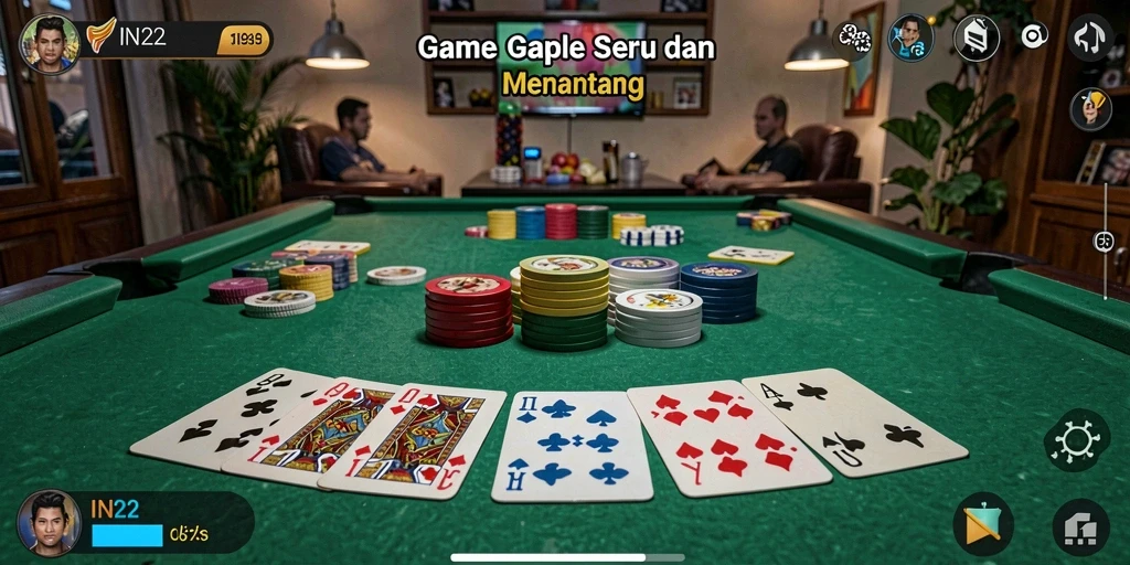 Tampilan gameplay seru dalam IN22 yang membuat Gaple semakin menyenangkan.