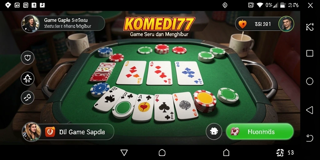 Screenshot gameplay KOMEDI77 menampilkan suasana permainan Gaple yang seru.