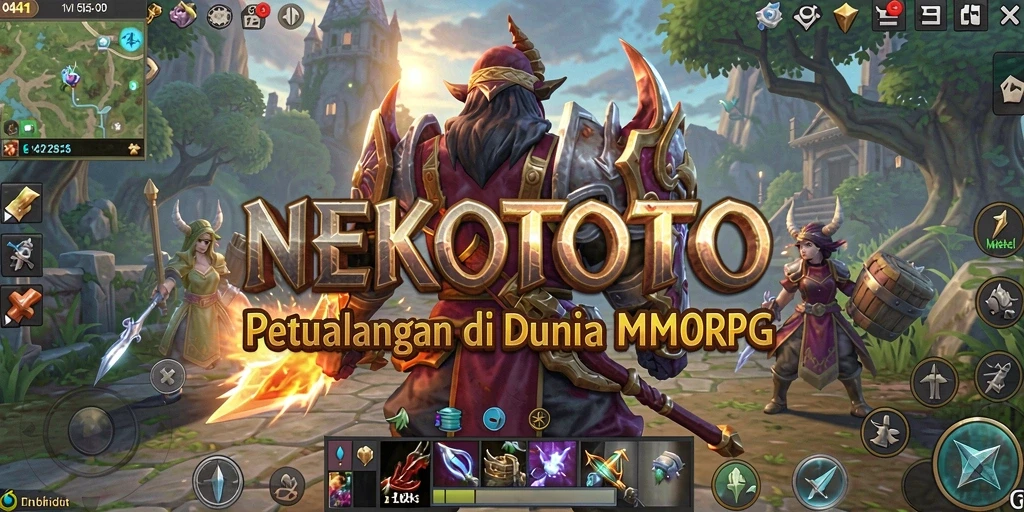 Tampilan gameplay seru di dunia <strong>NEKOTOTO</strong> dengan pertarungan melawan monster.