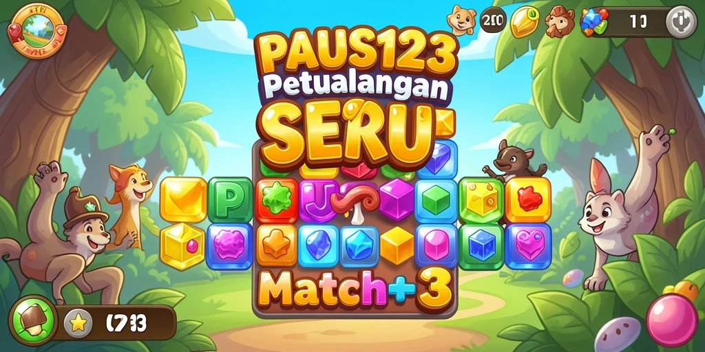 Tampilan gameplay seru dari PAUS123 dengan kombinasi objek match-3.