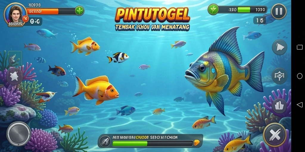 Gameplay seru PINTUTOGEL dengan aksi menembak ikan.