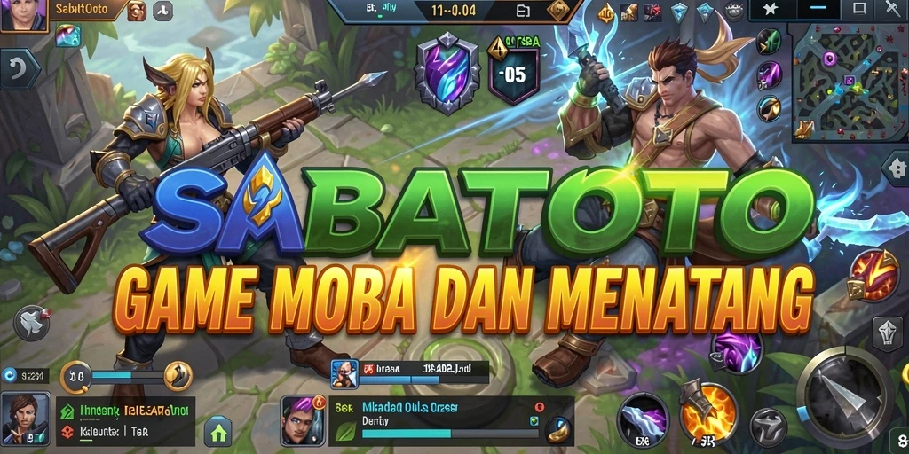 Screenshot SABATOTO menampilkan pertempuran seru dalam arena MOBA.